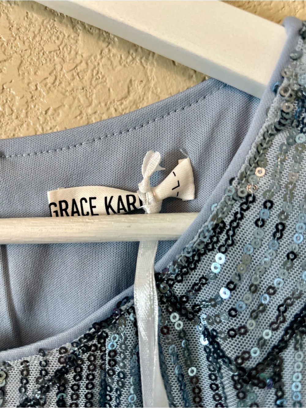 NWT Grace Karin Blue Sequin Sheath Dress in Light Blue Midi Party Size L Chic - Picture 5 of 9